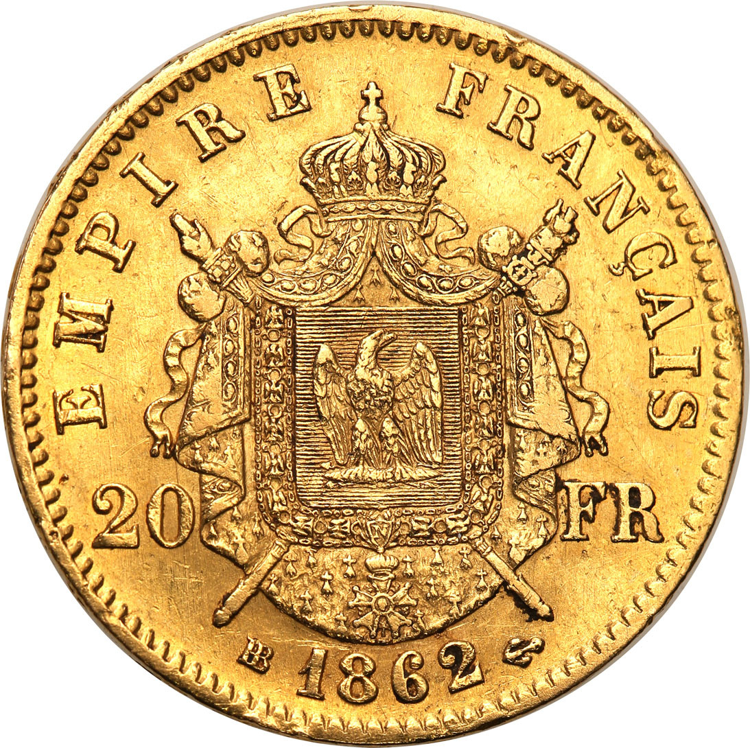 Francja. Napoleon III 20 franków 1862 BB , Strasbourg